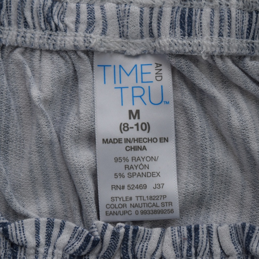Time and Tru Blue Stripe Off Shoulder Peasant Top - Picture 2 of 5